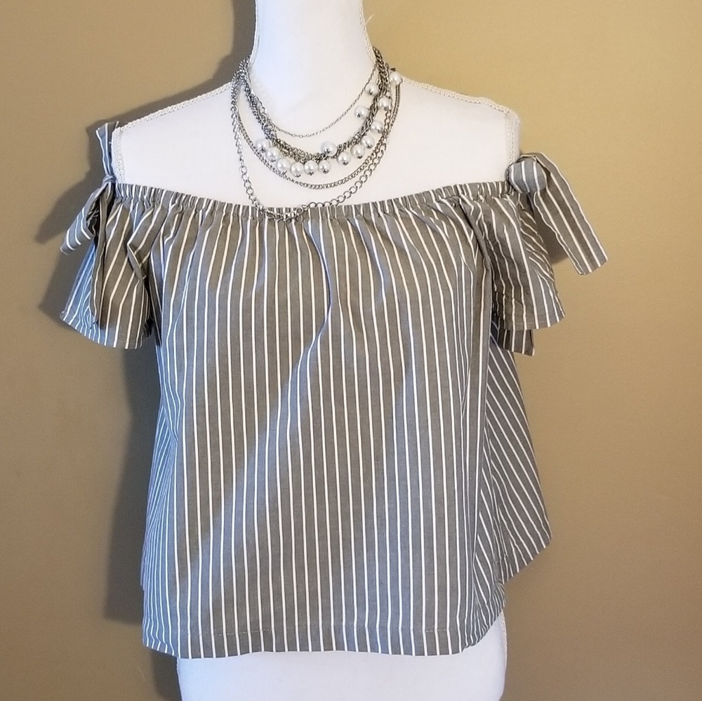 Gray and White Striped Lush Top